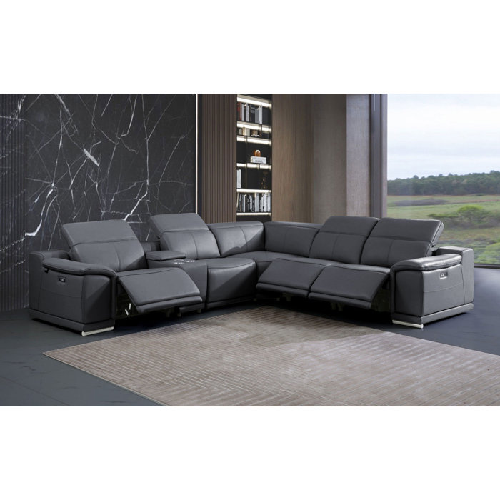 Wrought Studio Chafic 6 Piece Leather Sectional Wayfair